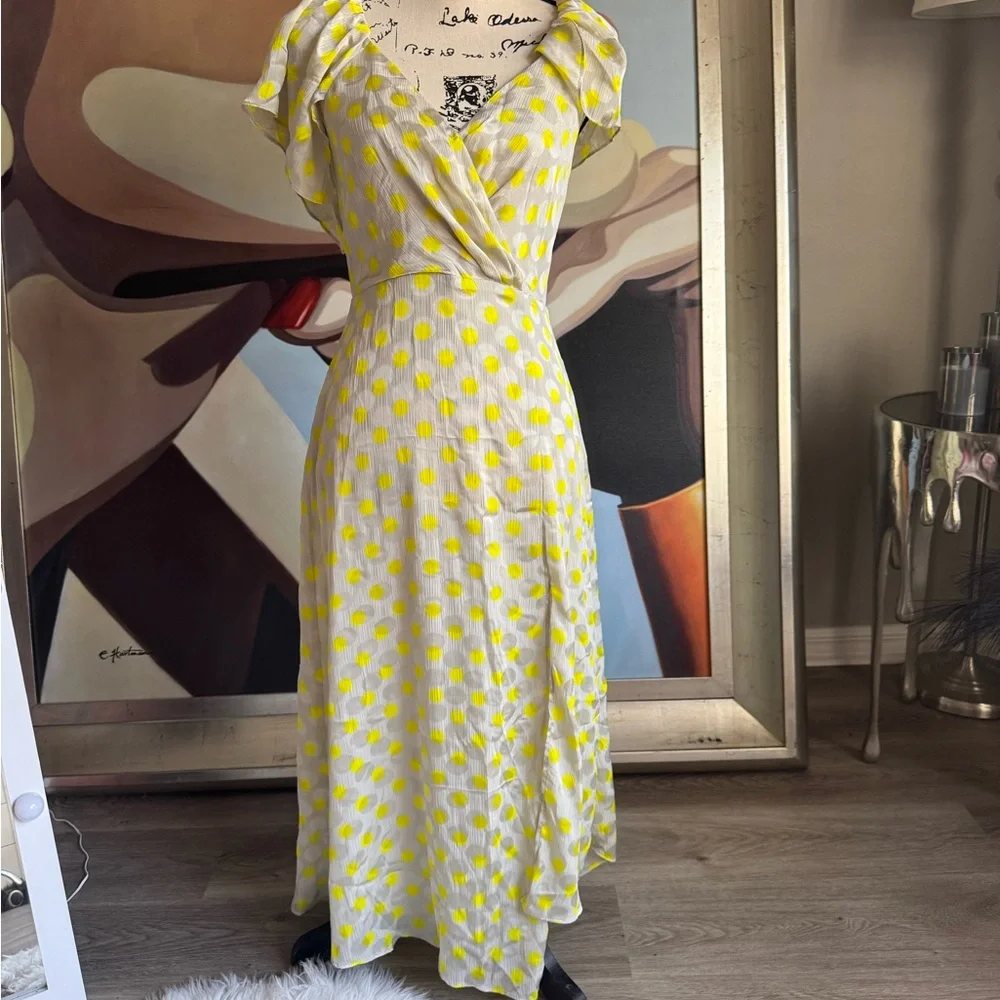 Zara polka dot deep v low cut wrap maxi dress small - Picture 3 of 8